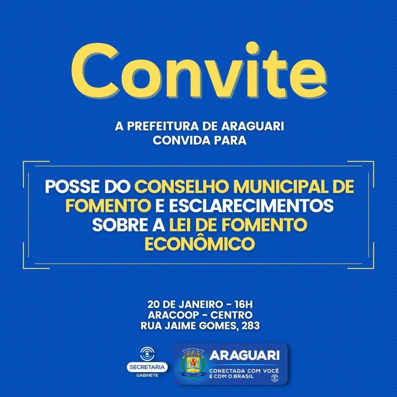 Prefeitura de Araguari realiza evento de posse do Conselho Municipal de Fomento