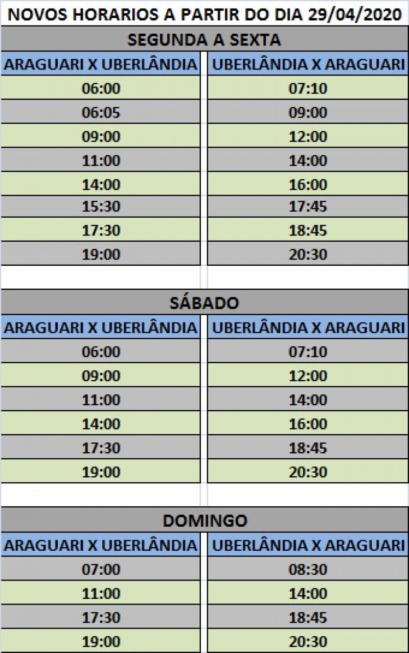 Prefeitura de Araguari informa sobre novos horários do transporte intermunicipal