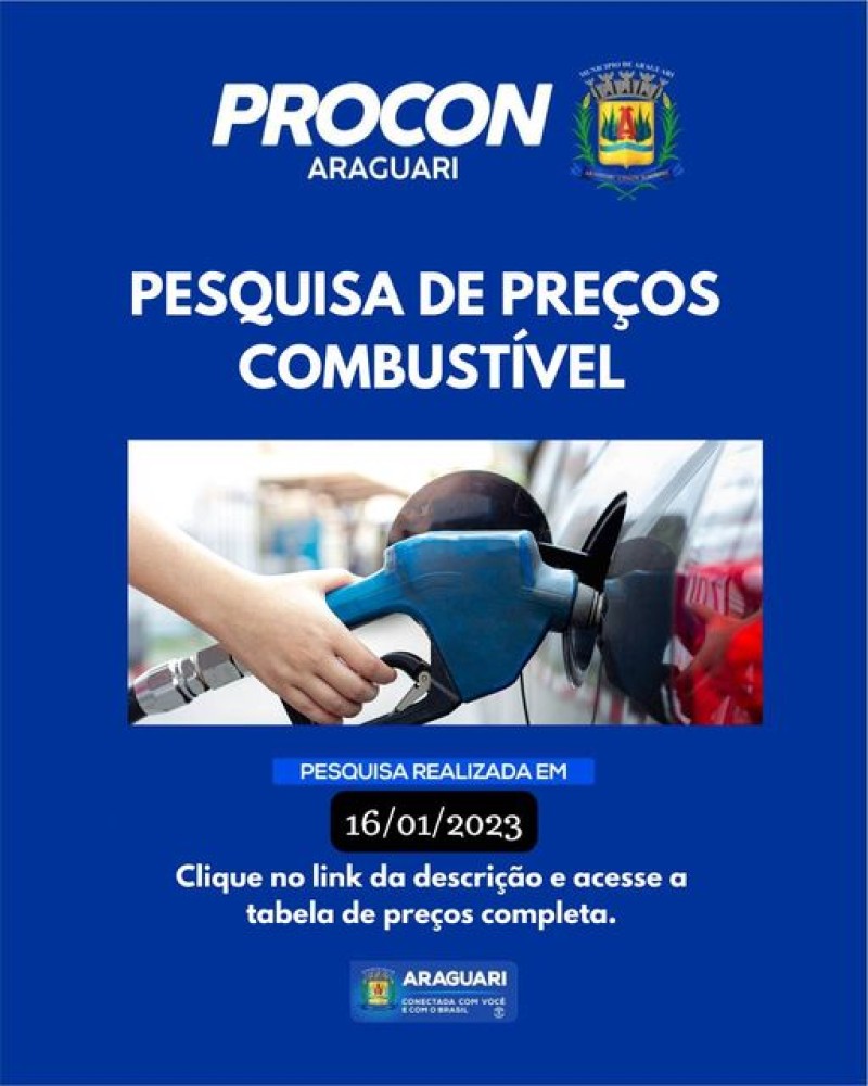 Pesquisa de preços de combustível realizada no dia 16/01/2023.