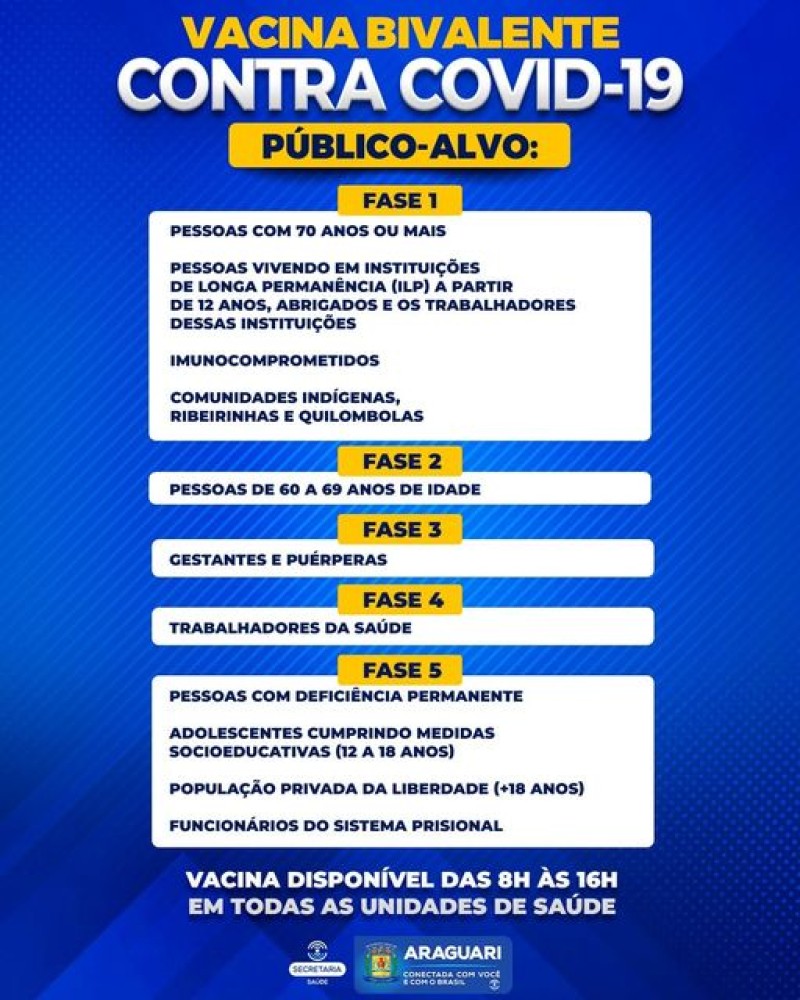 Prefeitura amplia vacinação bivalente contra Covid-19 para todos os grupos