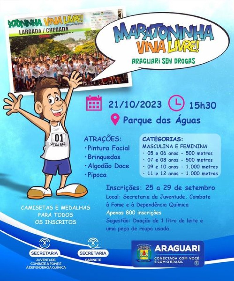 Inscrições para “Maratoninha Viva Livre 2023” serão finalizadas nesta sexta-feira