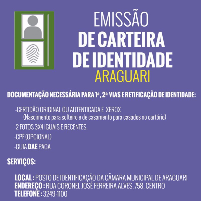 Carteira de Identidade não será mais emitida através do SINE
