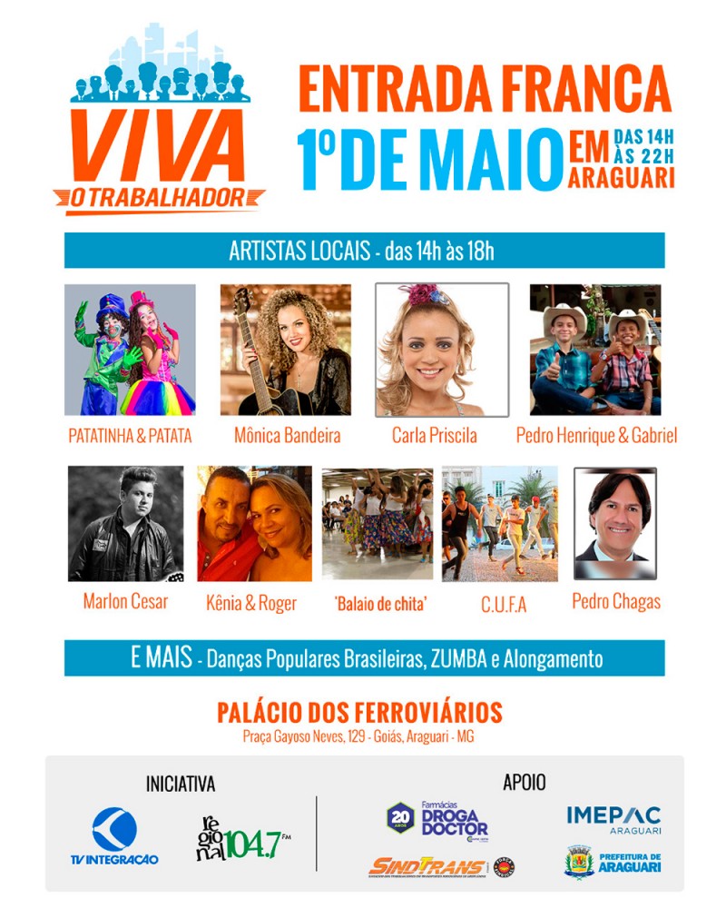 Dia do trabalhador terá serviços, feiras e shows gratuitos no Palácio dos Ferroviários