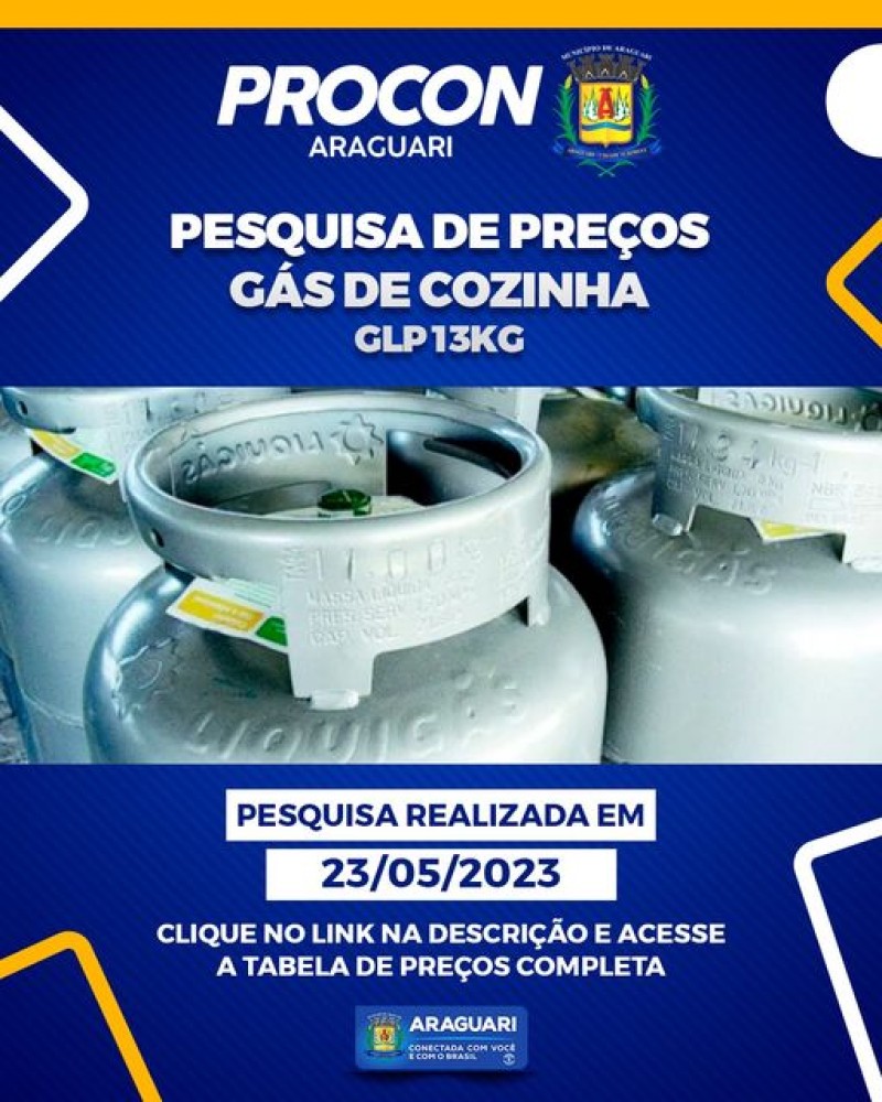 Pesquisa de preço de Gás de Cozinha - GLP 13 KG, realizada no dia 23/05/2023.