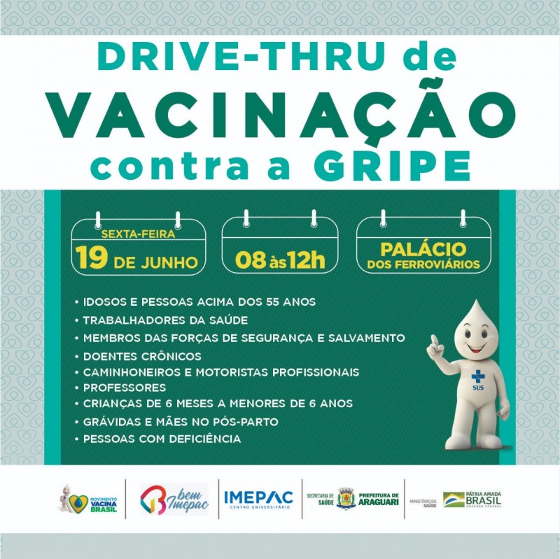 Prefeitura de Araguari realizará drive thru de vacinação contra a Gripe