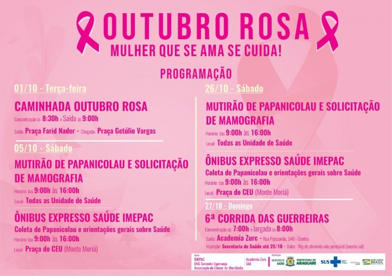 Secretaria de Saúde divulga programação do “Outubro Rosa”