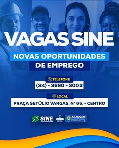 Vagas de emprego disponíveis no Sine Araguari com salários variados. Diversas oportunidades em diferentes áreas. Candidatos devem comparecer ao Sine com documentos. Mais informações no local.