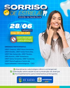 Prefeitura de Araguari promove campanha de saúde bucal neste sábado em diversos bairros da cidade. Atendimento odontológico, orientações e acompanhamento para tratamentos prolongados serão oferecidos. Participe e garanta um sorriso mais saudável! #SaúdeBu