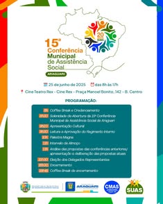 Participe da 15ª Conferência Municipal de Assistência Social em Araguari/MG, no dia 25/06/2025, no Cine Rex. Tema: 