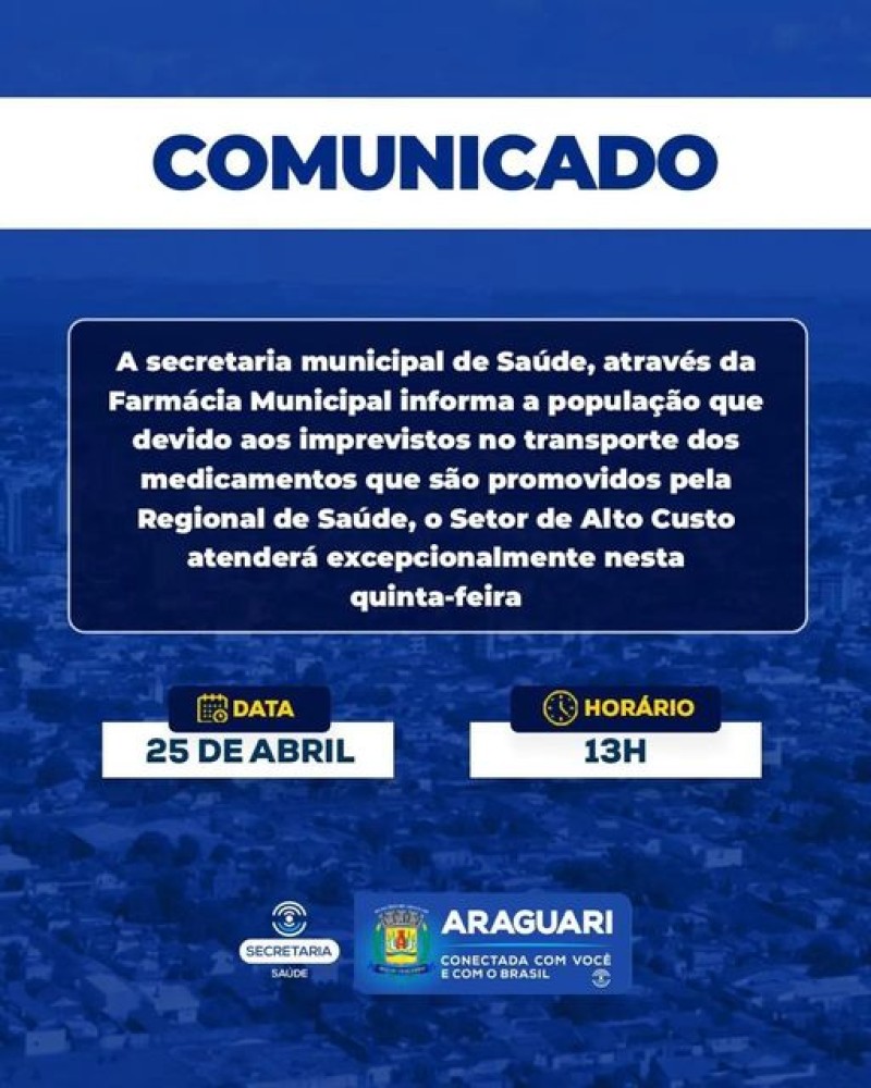 COMUNICADO FARMÁCIA MUNICIPAL