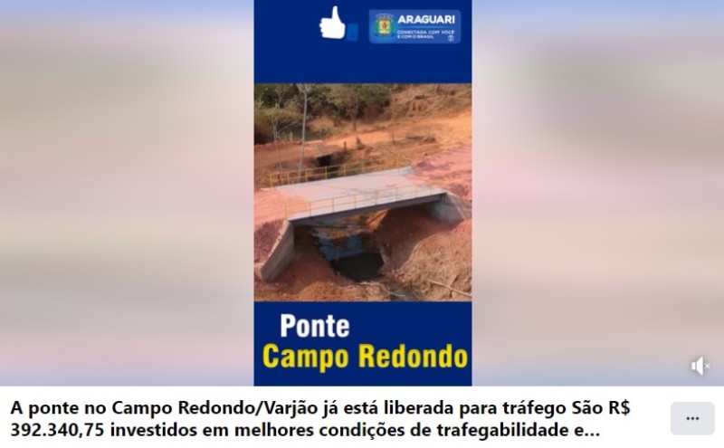 A ponte no Campo Redondo/Varjão já está liberada para tráfego