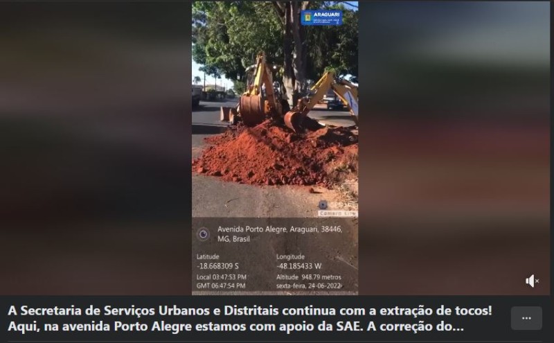 A Secretaria de Serviços Urbanos e Distritais continua com a extração de tocos!