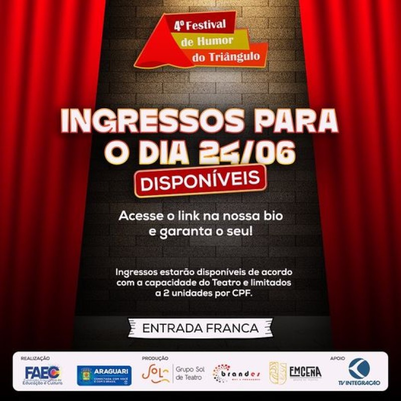 INGRESSOS PARA SÁBADO (24/06) LIBERADOS para retirada!