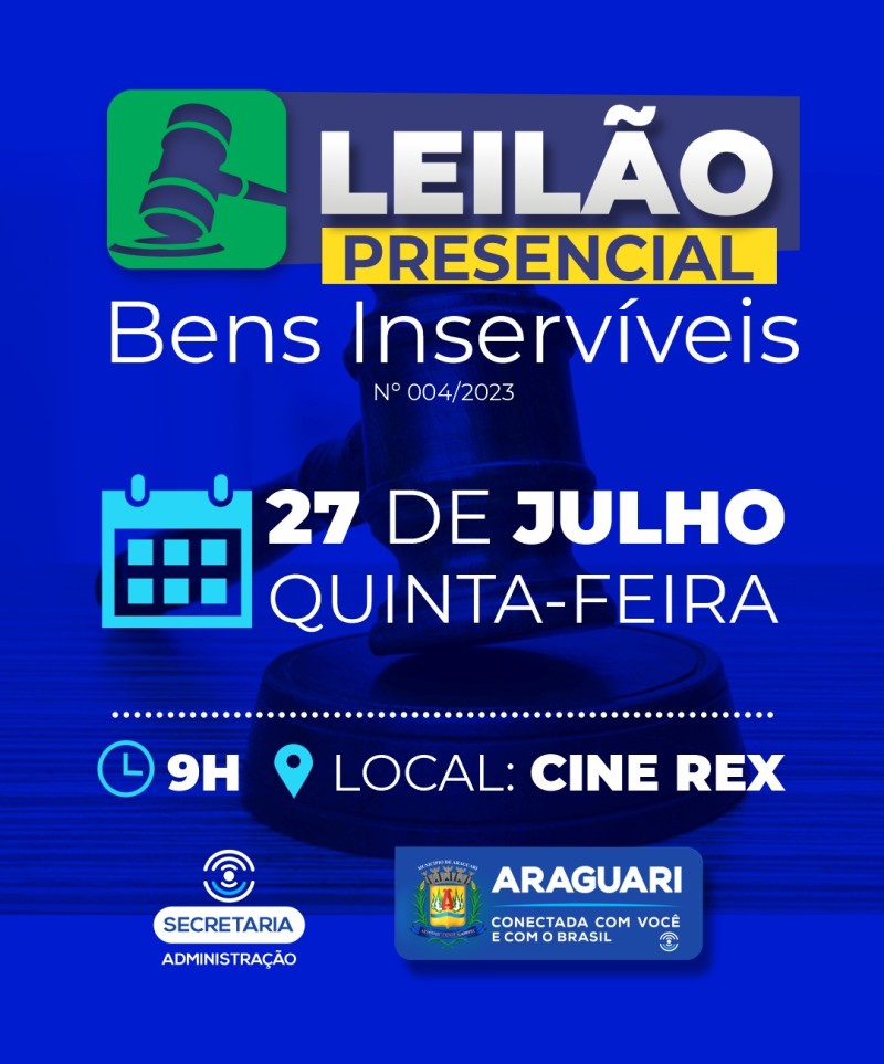Prefeitura de Araguari realiza leilão de Veículos, Móveis de Escritório e Sucatas nesta semana