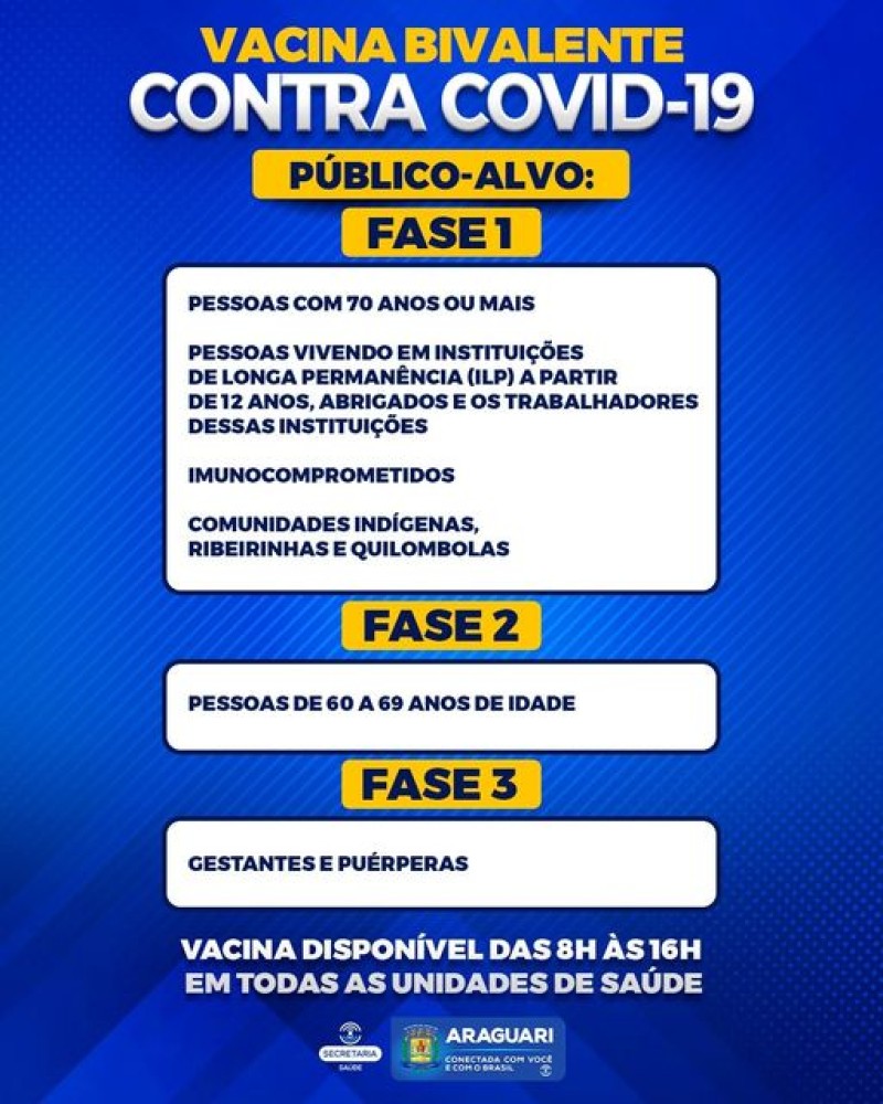 Secretaria de Saúde inicia 2ª e 3ª fase com a vacina Bivalente contra Covid-19 em Araguari