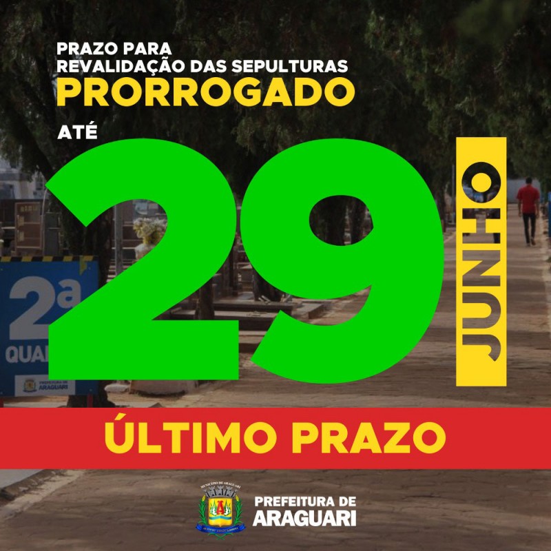 Prefeitura informa prorrogação do prazo para revalidação no Cemitério Bom Jesus