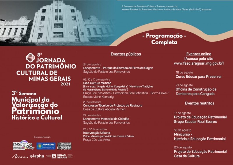 Prefeitura de Araguari celebra Semana de Valorização do Patrimônio Histórico e Cultural com ações online e presenciais