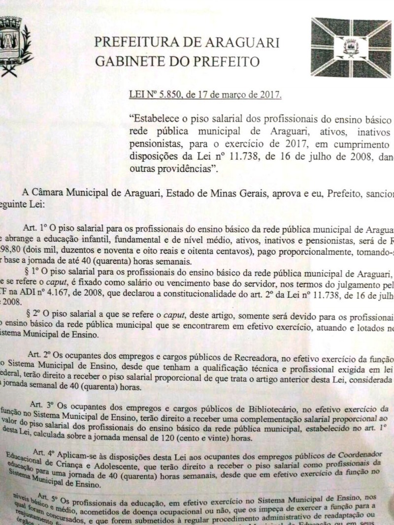 Prefeitura de Araguari começa a pagar novo piso salarial para professores da rede municipal