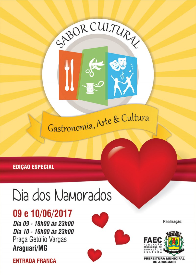 Sabor Cultural terá edição especial para o Dia dos Namorados