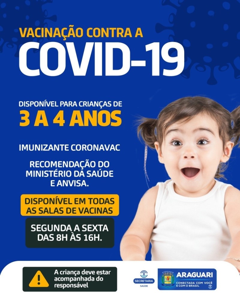 Araguari inicia vacinação de crianças de 3 a 4 anos contra Covid-19