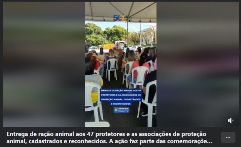 Entrega de ração animal aos 47 protetores e as associações de proteção animal, cadastrados e reconhecidos. 