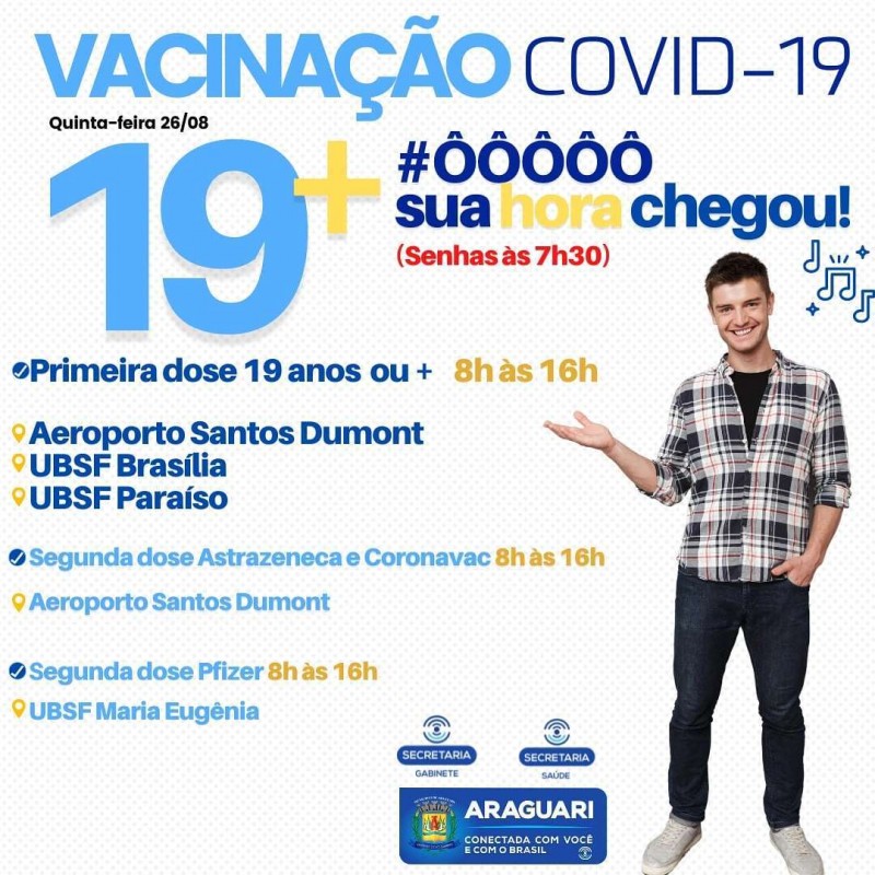 Araguari avança cada vez mais e passa a vacinar pessoas de 19 anos nesta quinta-feira