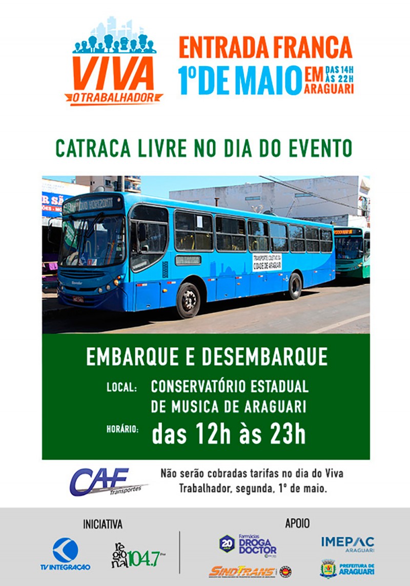 Transporte liberado com catraca livre para o “Viva o Trabalhador”
