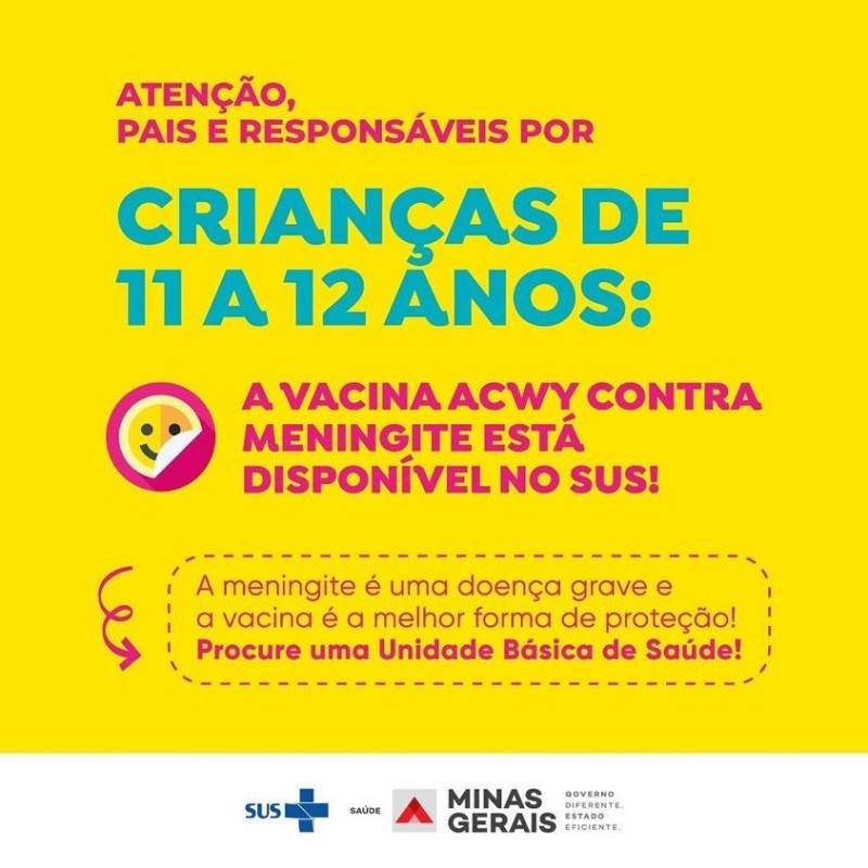 Vacina ACWY contra a meningite está disponível nas Unidades de Saúde de Araguari