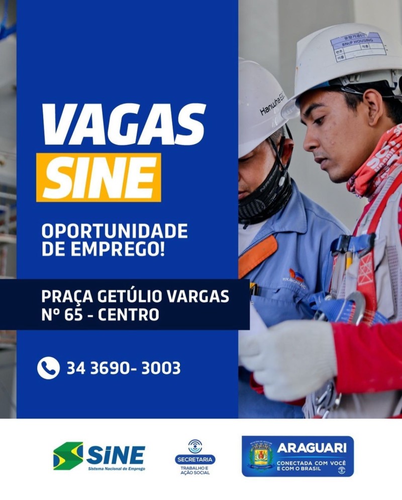 Vagas SINE Araguari-29/07/2022