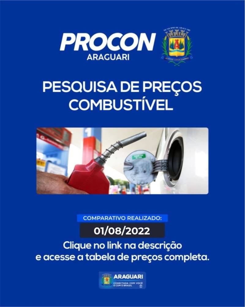 Pesquisa de preços de combustíveis realizada dia 01/08/2022