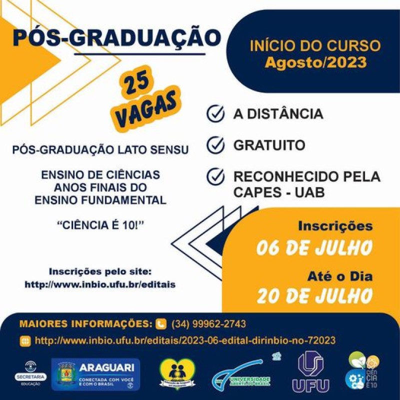 Educação de Araguari em Movimento: Araguari é contemplada com curso de pós-graduação pela UFU