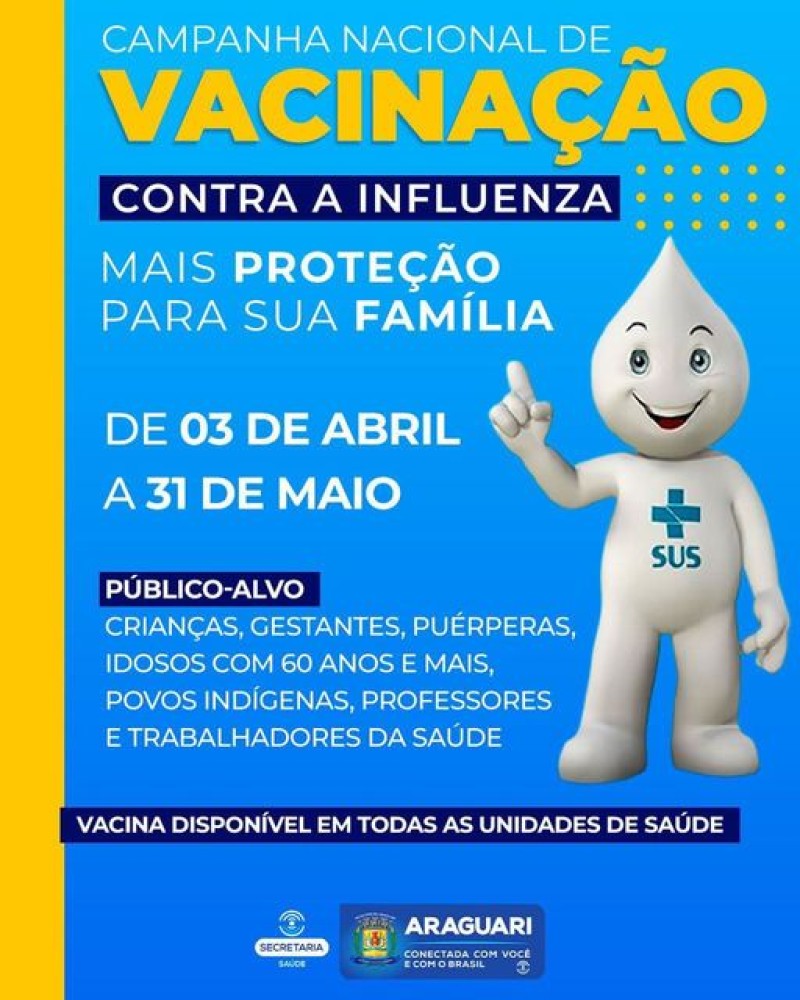 Campanha Nacional de Vacinação contra a Influenza tem início nesta segunda-feira