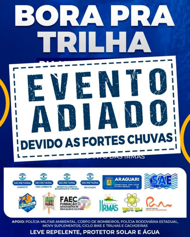 Por segurança 2º Circuito Regional de Turismo Rural e Bora pra Trilha são adiados