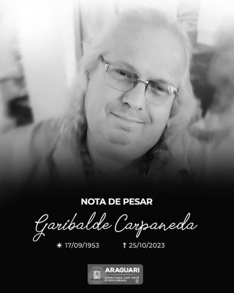 A prefeitura de Araguari recebe com pesar a notícia do falecimento do ex-vereador e ex-presidente da Câmara Municipal de Araguari, Garibalde Carpaneda, aos 70 anos, ocorrido nesta quarta-feira, dia 25 de outubro, em um hospital de Uberlândia.