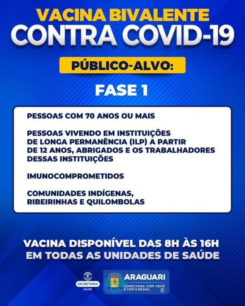 Secretaria de Saúde informa que já está disponível a vacina Bivalente em Araguari