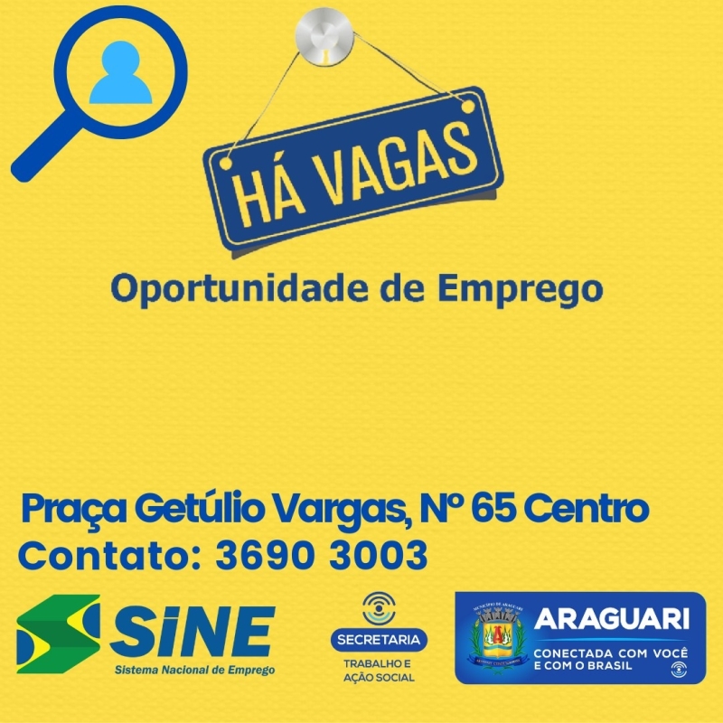 Vagas SINE Araguari-14/01/2022
