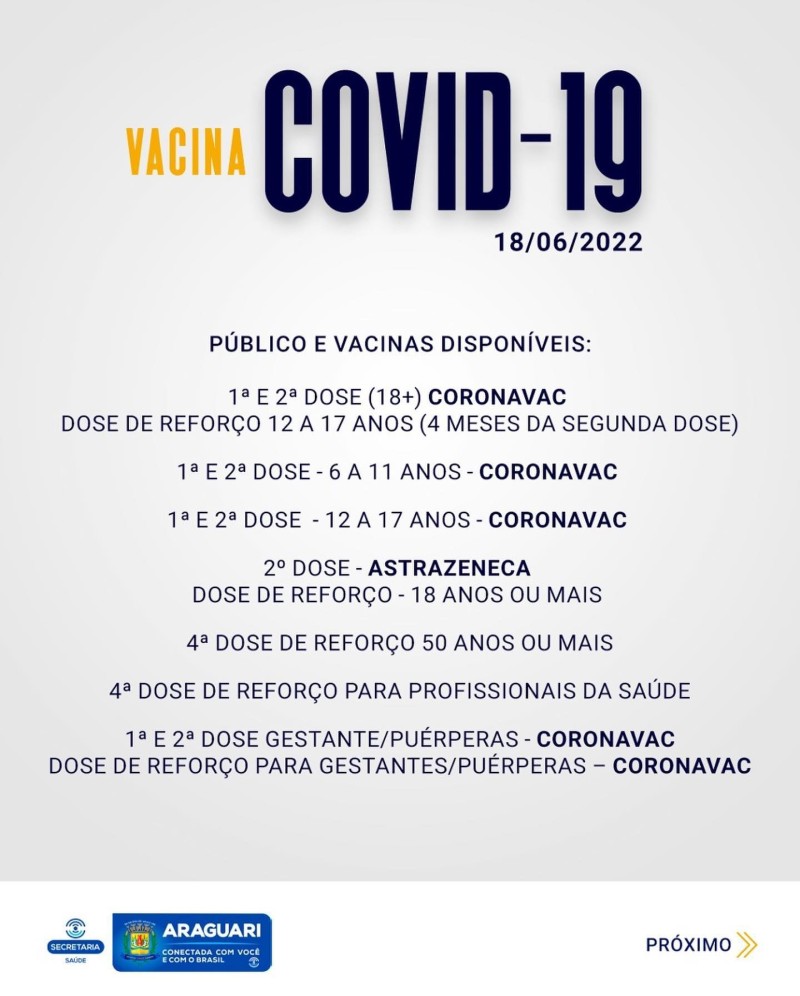 Prefeitura promove sábado de vacinação contra Covid-19, Influenza e Sarampo em Araguari