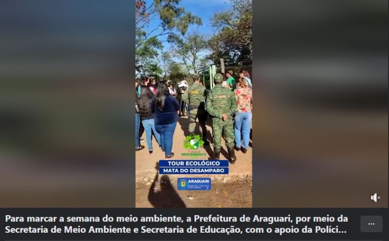 Para marcar a semana do meio ambiente, a Prefeitura de Araguari, por meio da Secretaria de Meio Ambiente e Secretaria de Educação, com o apoio da Polícia Militar, Corpo de Bombeiros e a Defesa Civil, promoveu um tour ecológico na mata do Desamparo