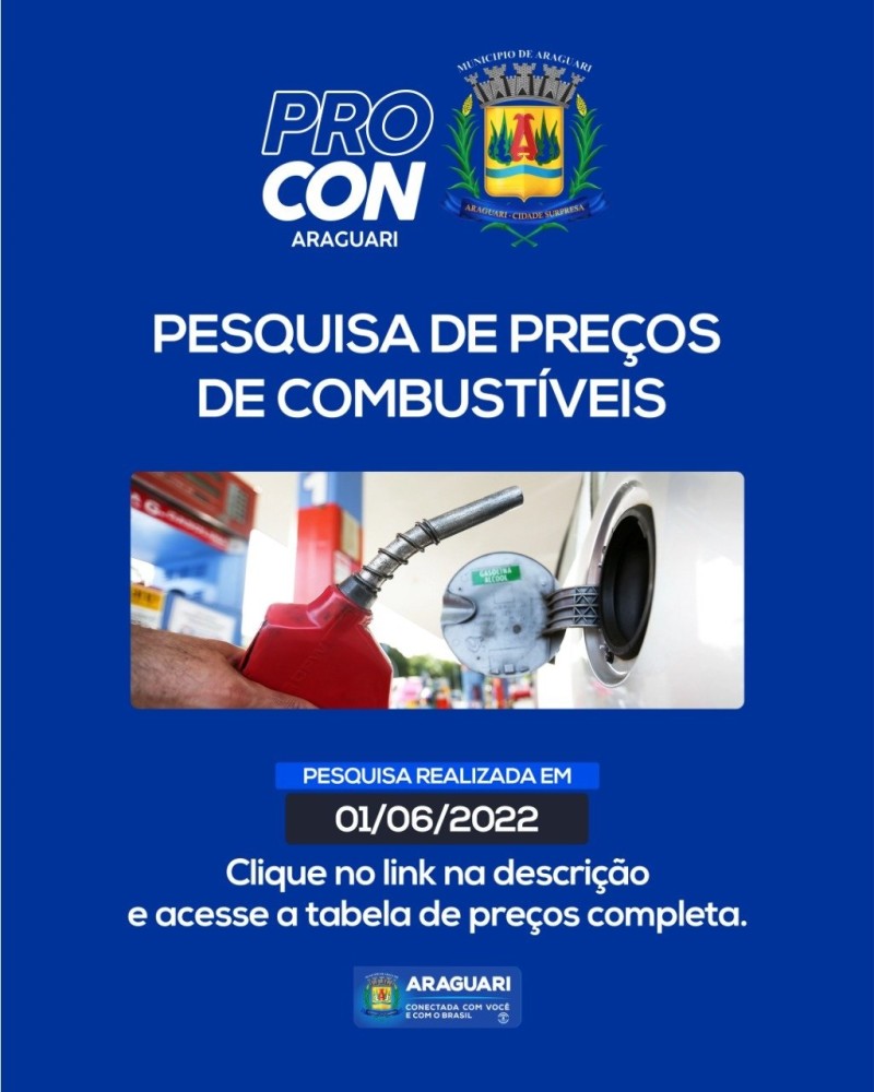 Tabela de preços de preços de combustíveis realizada dia 01-06-2022