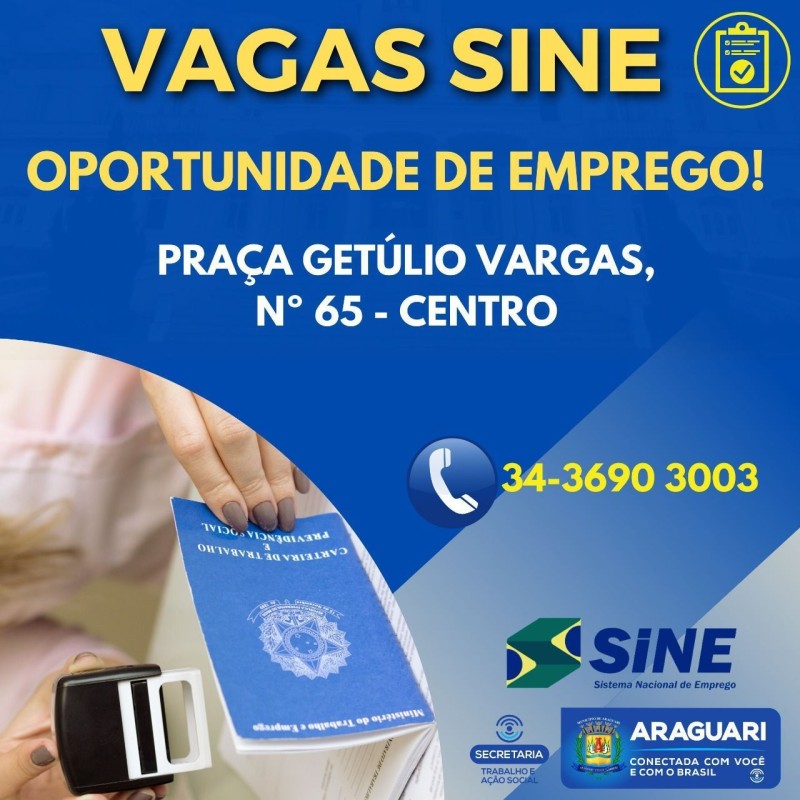 Vagas SINE Araguari-20/05/2022