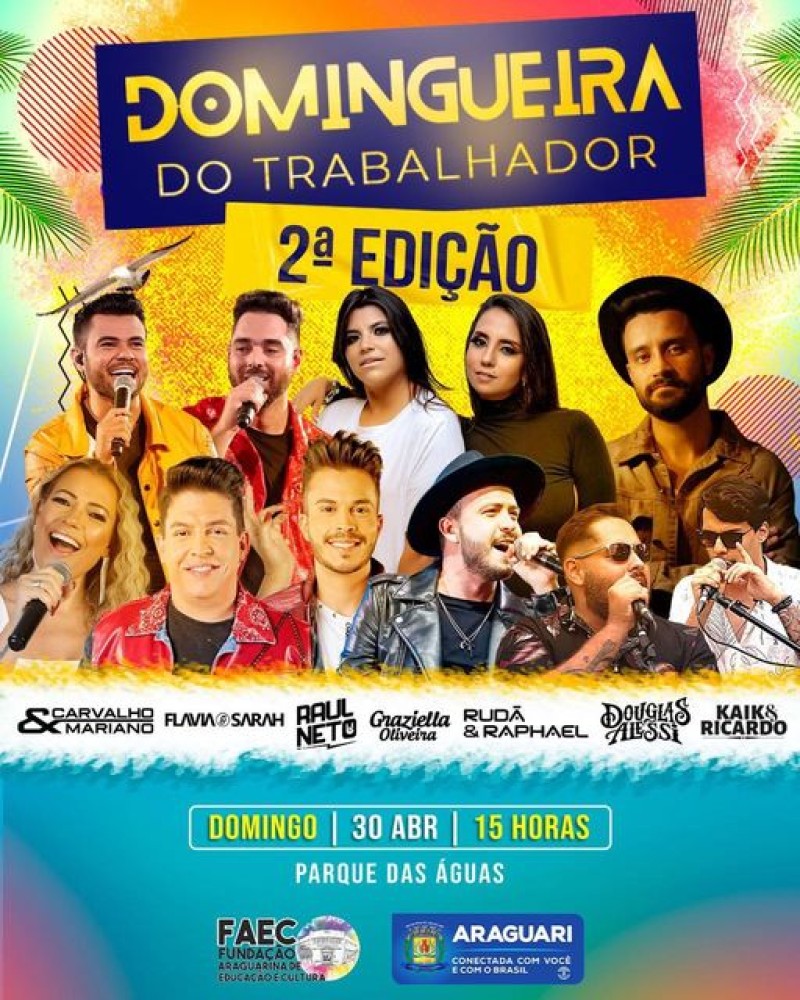 Prefeitura divulga as atrações musicais para a “Domingueira do Trabalhador”