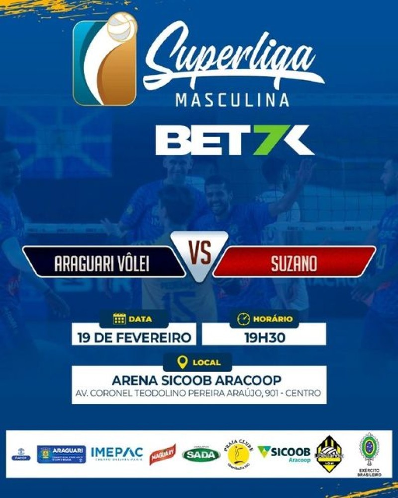 Nesta segunda-feira, 19, você é o nosso convidado especial para acompanhar e apoiar o Araguari Vôlei em mais um jogo importante pela Superliga Nacional de Vôlei Masculino.  A equipe araguarina recepcionará o Suzano Vôlei, às 19h30, na Arena Sicoob Aracoop